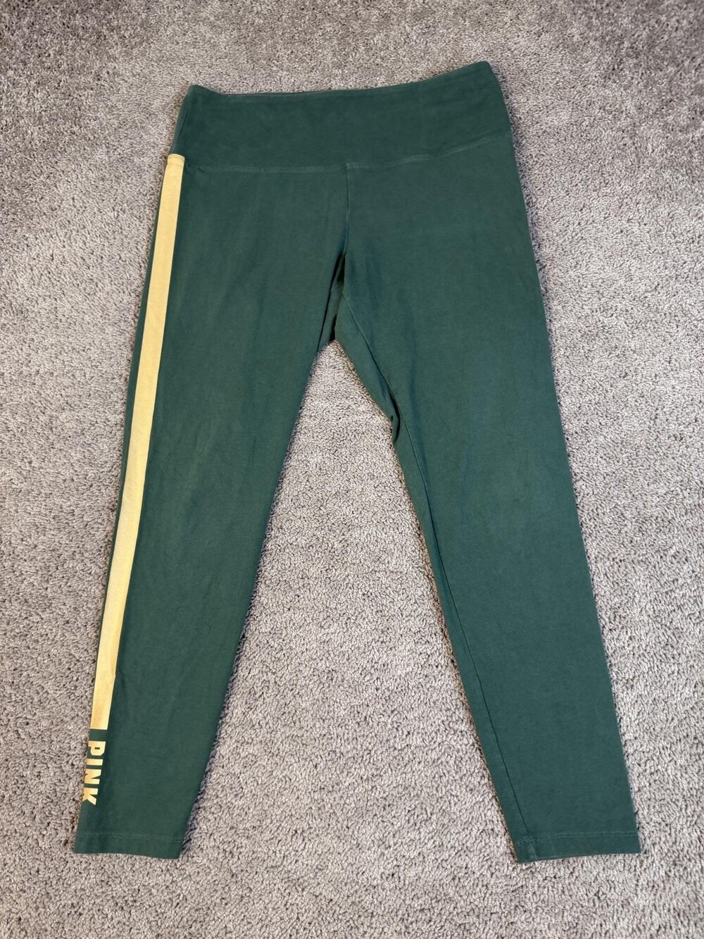 PINK Victoria's Secret Pants Womens 2XL Green Gold Side Stripe Leggings